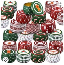 48 Pc Christmas Variety Round 8 Oz Craft Candle Cookie Gift Tins With Lids