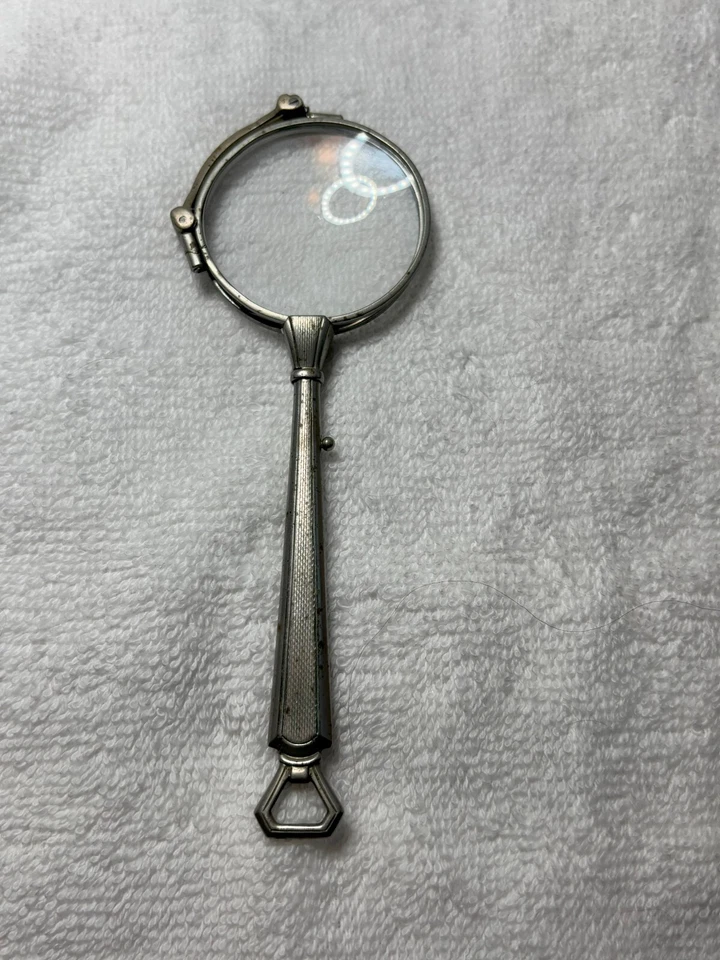 Gafas de ópera plegables Lorgnettes plateadas antiguas ornamentadas Foto 4 de 4