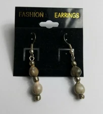 Women Beiges Round Beaded Drop Dangle Hook Fashion Jewerly Pierced Earrings 
