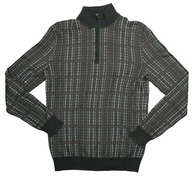 Tasso Elba 1/4 Zip Supima Cotton Houndstooth Pullover Sweater S NWT Grey Wall