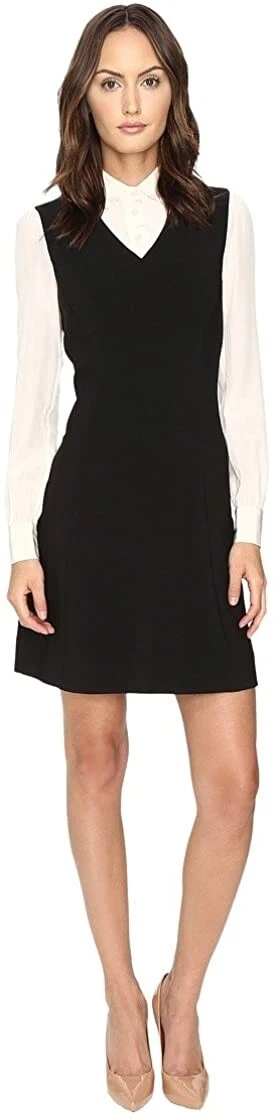 Abito donna Kate Spade New York 241299 crepe linea A scisto chiaro nero taglia 10
