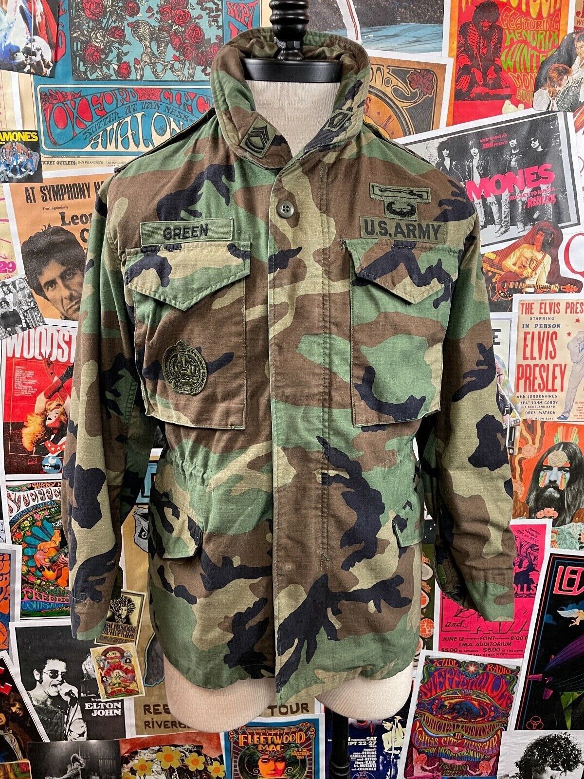 Vintage Men's 1980s U.S. Army Woodland Camouflage Patch Military M65 Field  Coat