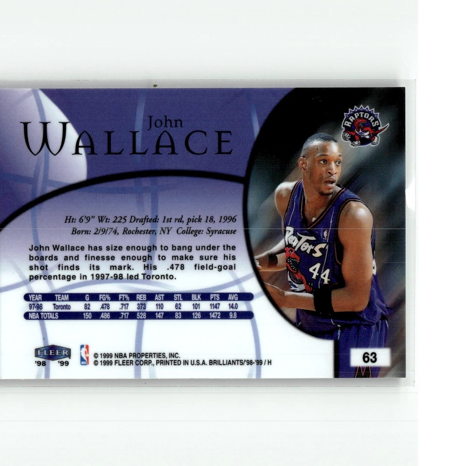 1998-99 Fleer Brilliants John Wallace Toronto Raptors #63 - Image 2 of 2
