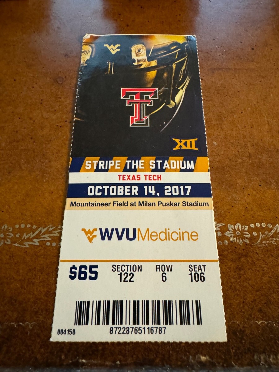 2017 West Virginia Mountaineers Texas Tech Football Ticket Will