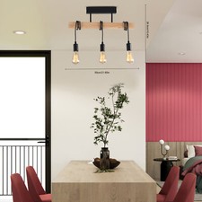 Wood Pendant Light Farmhouse Kitchen Island Hanging Lighting Fixture 3-Light New
