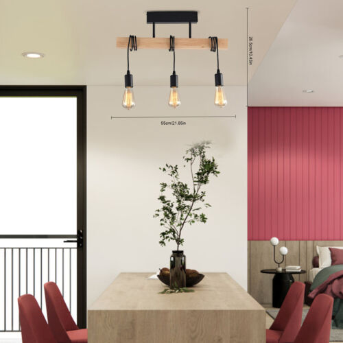 Wood Pendant Light Farmhouse Kitchen Island Hanging Lighting Fixture 3-Light
