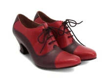 John Fluevog Wonder K2 Two-Toned Oxford Heels Pumps 7.5 Red & Purple Leather
