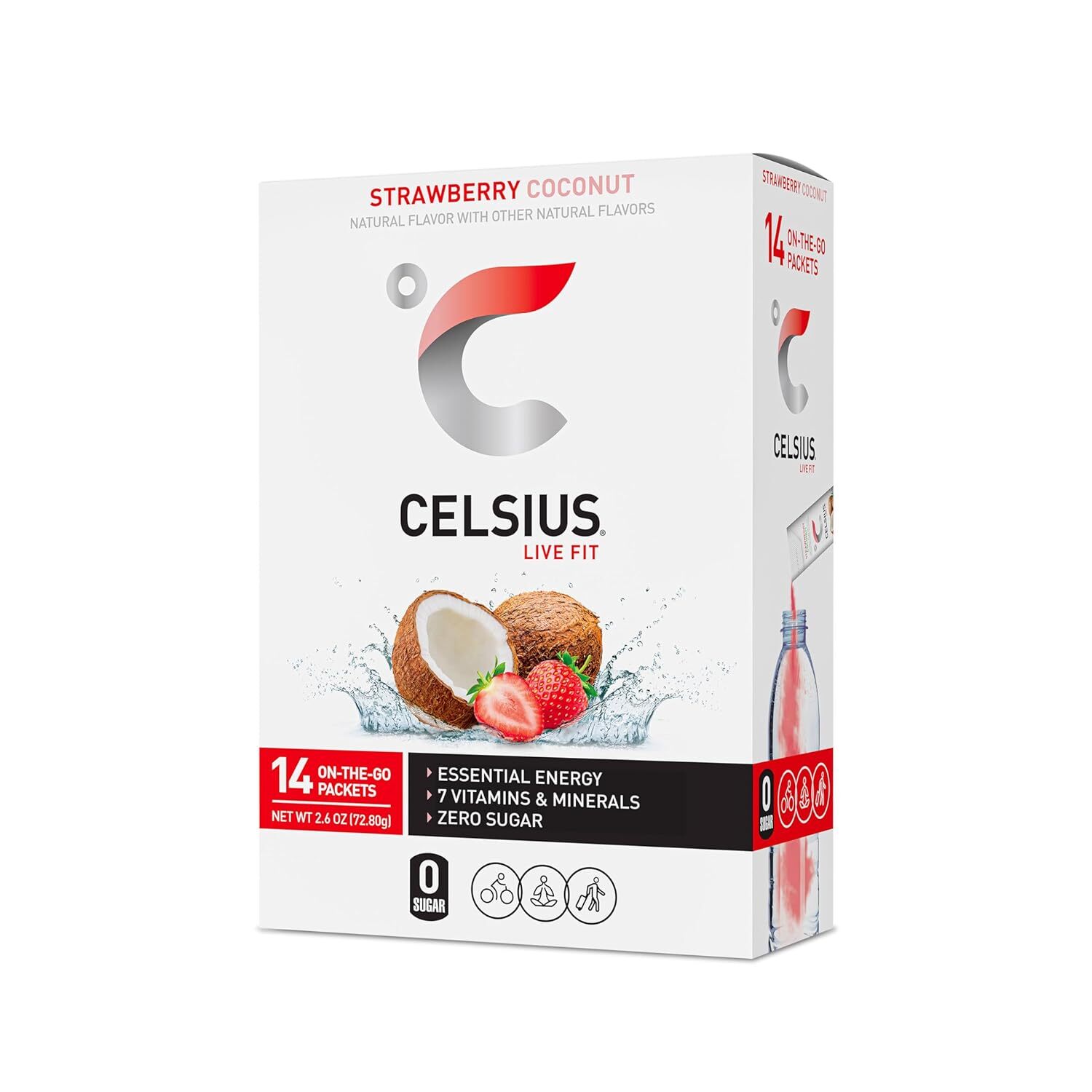 CELSIUS On-The-Go Essential Energy Drink Mix, Strawberry Coconut (14 Stick Pack)