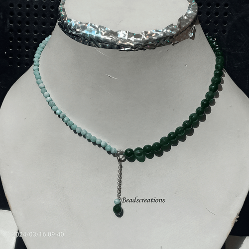 Natural Green Aventurine and Larimar Beads Silver Chain Necklace Gift for Her - Picture 3 of 6
