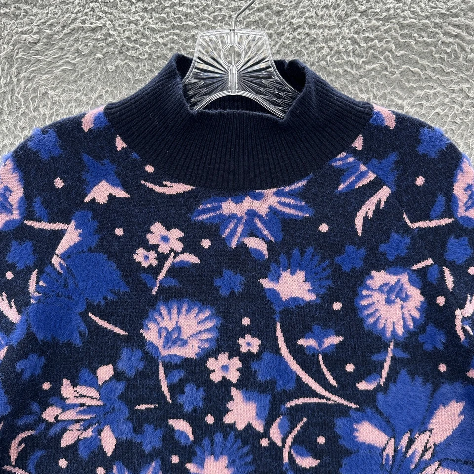 Ted Baker Sweater Womens 4 Blue Floral 3/4 Sleeve Wool Cashmere Blend Sweater - Image 2 of 4