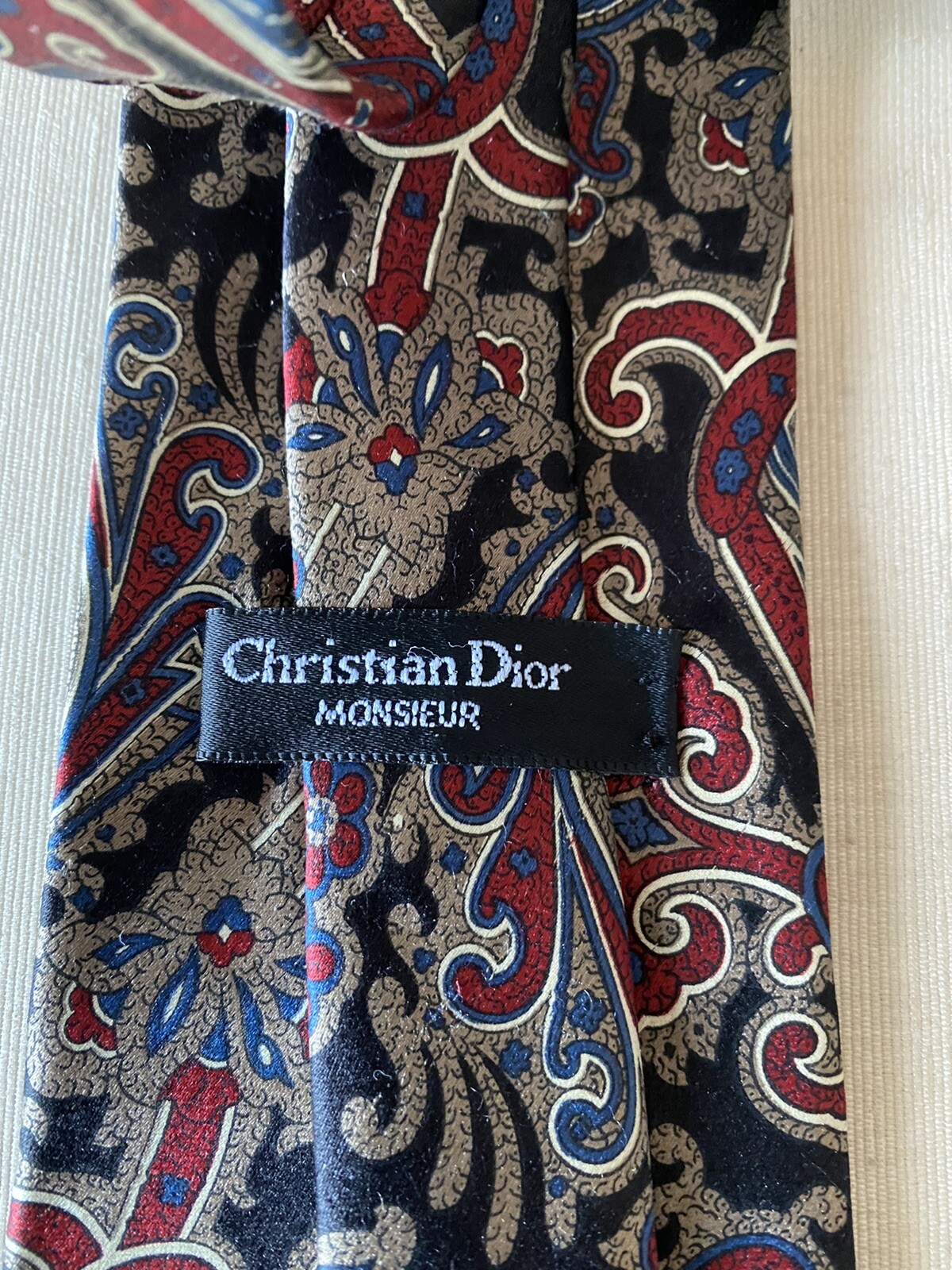 Christian Dior Men’s Necktie Made USA Black Red Beige… Gem