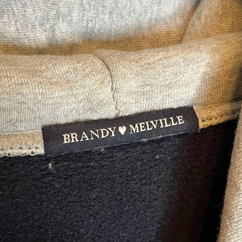 OFF WHITE Brandy Melville Felpa con Cappuccio Bicolore OS Grigio Panna Pullover Oversize Pile