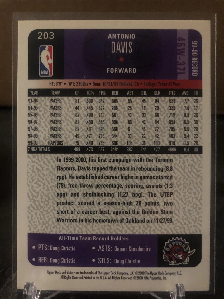 2000-01 Upper Deck Victory Toronto Raptors Basketball Card #203 Antonio Davis - Image 2 of 2