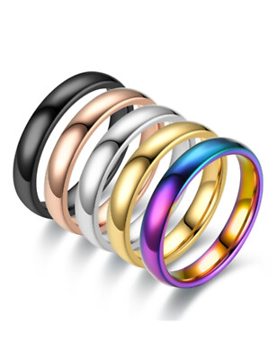 4MM Silver Gold Plated Stainless Steel Men Women Wedding Ring Band Size 6-9