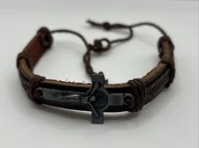 Brown Leather Christian Cross Bracelet Religious Jewelry Trust in God Adjustable