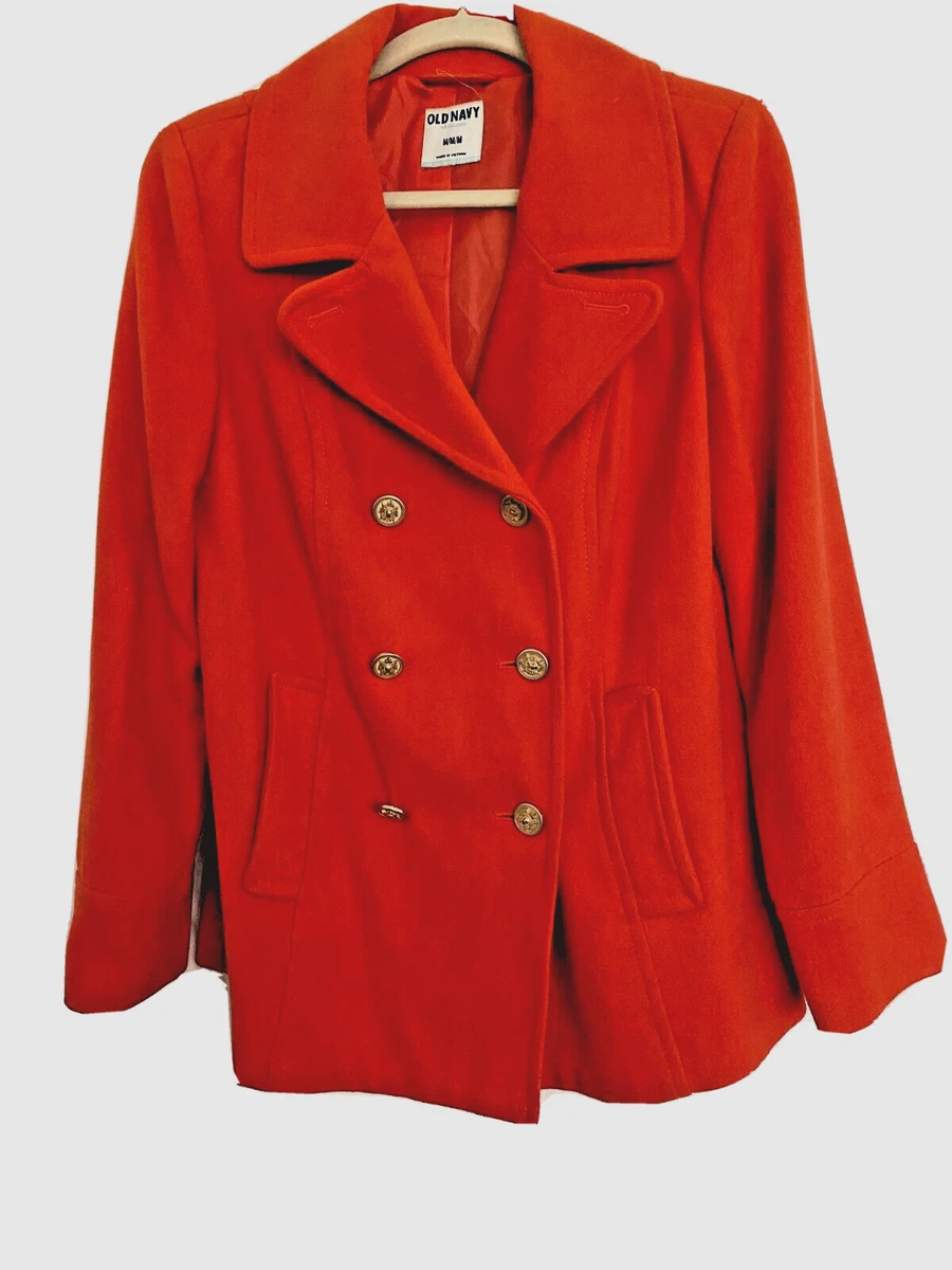 Old Navy Pea Coat Size M Wool Warm Sunset Orange Coat Jacket