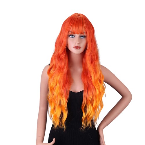 Womens Long Curly Wavy WIG With Bangs Hair Party Wigs Sleek Synthetic Cosplay - Picture 17 of 31