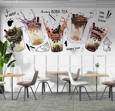 3D Bubble Milk Tea Illustration Self-adhesive Removable Wallpaper Murals 7