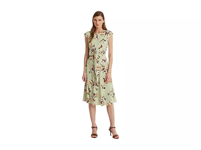 MSRP 145 Ralph Lauren Floral Bubble Crepe Dress Green Size 16 eBay