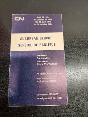 1974 CN Canadian National Railway Montreal Suburban Train Schedule Timetable