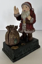 Santa Bank Cast Iron with His Gift Bag Sack Mechanical Antique Rare 8” Tall