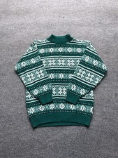Vintage Pride Sweater Mens Small Green White Fair Isle Knit Pullover Made in USA