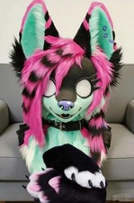 Fursuit Long haired Dog Fox Mascot Party Halloween Fur Cosplay head claws