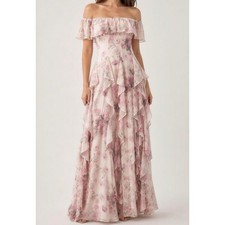 $298 NWT BHLDN Chiffon Scoop-Neck Ruffle Maxi Dress, Floral Pink Combo, XL