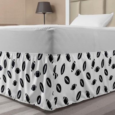Ambesonne American Football Bed Skirt, Monochrome Pattern Rugby Balls US Culture