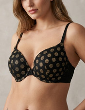 M & S B Plunge Bra 36A Black Gold Polka Dot Underwired Padded T-shirt NWT