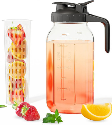 64Oz Glass Pitcher with Fruit Infuser, 2 Quart Wide Mouth Mason Jar Pitcher with