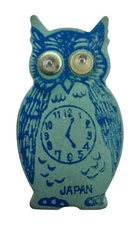 Vintage 1960s Novelty Rubber Eraser Owl Clock Googly Eyes Blue Shackman Japan