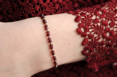 A++ 14K Gold Filled Garnet Bracelet: Dainty Beaded Gemstone Chain Bracelet