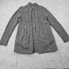 Eileen Fisher Cardigan Womens Petite Small Gray Wool Angora Open Front Classic