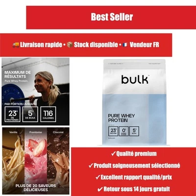 Bulk Pure Whey Protéine en Poudre Vanille 1kg - Croissance Musculaire - Photo 1/4