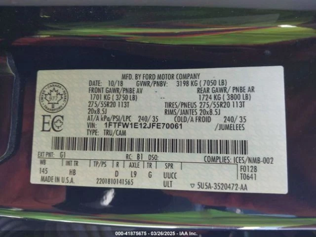 (LOCAL PICKUP ONLY) Driver Fender With Wheel Lip Moulding Fits 15-20 FORD F150 P Foto 3 de 4