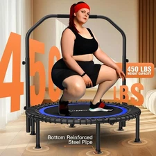 450lbs Folding Mini Exercise Trampoline with Adjustable Handle Round Jumping🧸🧸