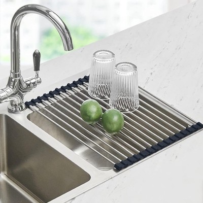 Roll Up Dish Drying Rack Over The Sink Kitchen Counter Space Saving Foldable