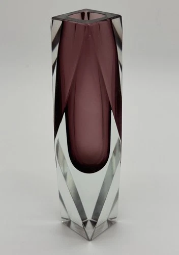 Vintage Murano Vase Faceted Amethyst Plum Purple Glass Sommerso 8” Vase