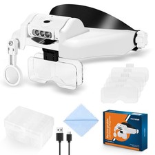 LED Headband Magnifier, Rechargeable Illuminated Magnifying Visor -1X to 14X ...