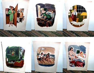 1957 Vintage Cartoons Lot 6 Humor Art Prints Risque Mid Century Pin Up Style