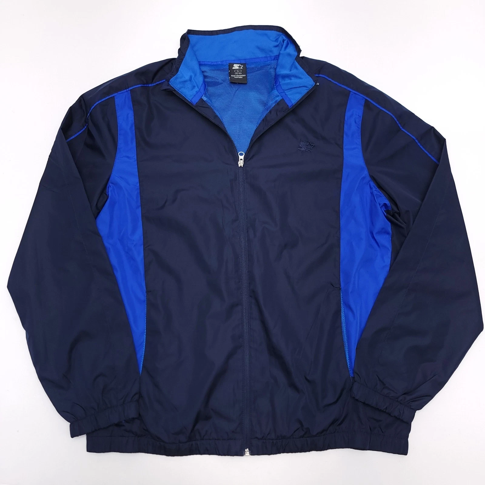 Starter Jacket Men’s Medium Navy Blue Full Zip Nylon Windbreaker Pockets, Logo