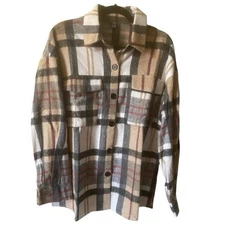 Women's Flannel SHEIN plaid in browns, red &  black. New