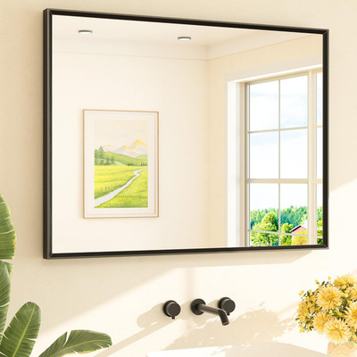 Black Framed Mirror for Bathroom Vanity 40'' X 30'' Matte Black Rectangle Beveled