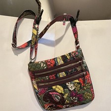 Vera Bradley Quilted Multicolor Floral Triple Zip Crossbody Bag Inner Pockets