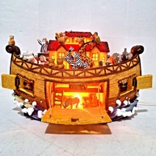 Vintage Noahs Ark Lighted Display 16" Christian Home Church Library Poly Resin