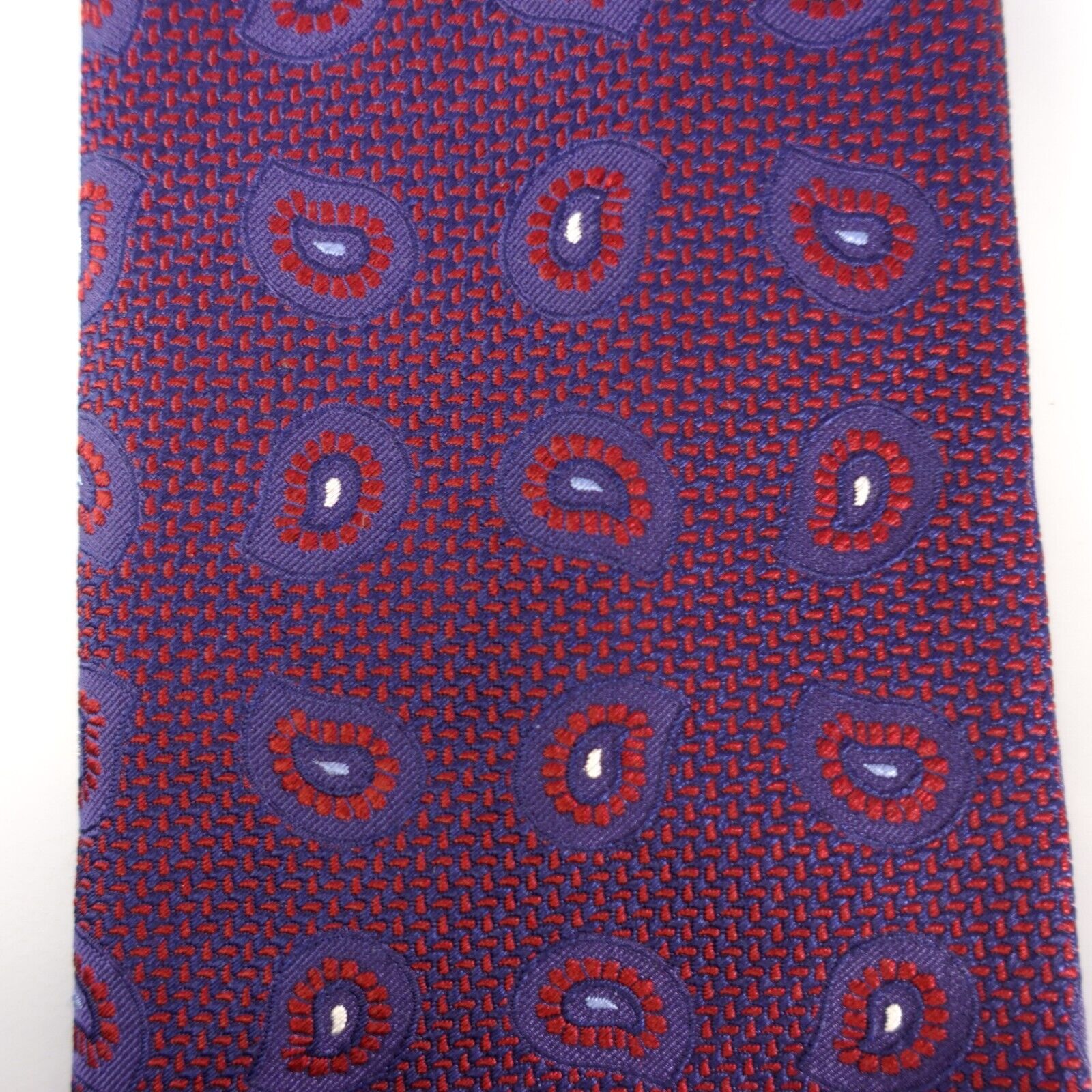 Atelier FB Neck Tie Men Blue Red Paisley Solid Si… - image 2