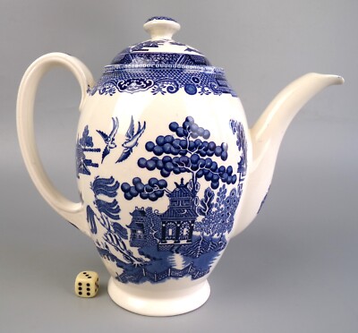 Johnson Bros Kaffeekanne ''Willow''. Blau & weiße Steinzeug Keramik. Vintage groß 1,5L