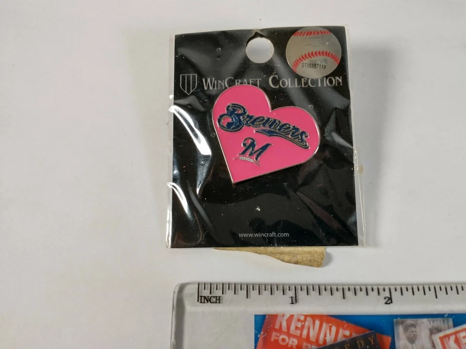 Milwaukee Brewers Hat Lapel Pin MLB Pink Heart - Image 3 of 3