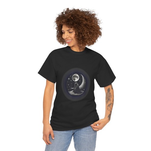 Moon Gazer Design T-Shirt Unisex Heavy Cotton Tee - Picture 7 of 11